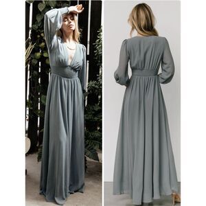 Baltic Born Olivia Maxi Dress Deep V-Neck Long Sleeve Fit & Flare Dress Large